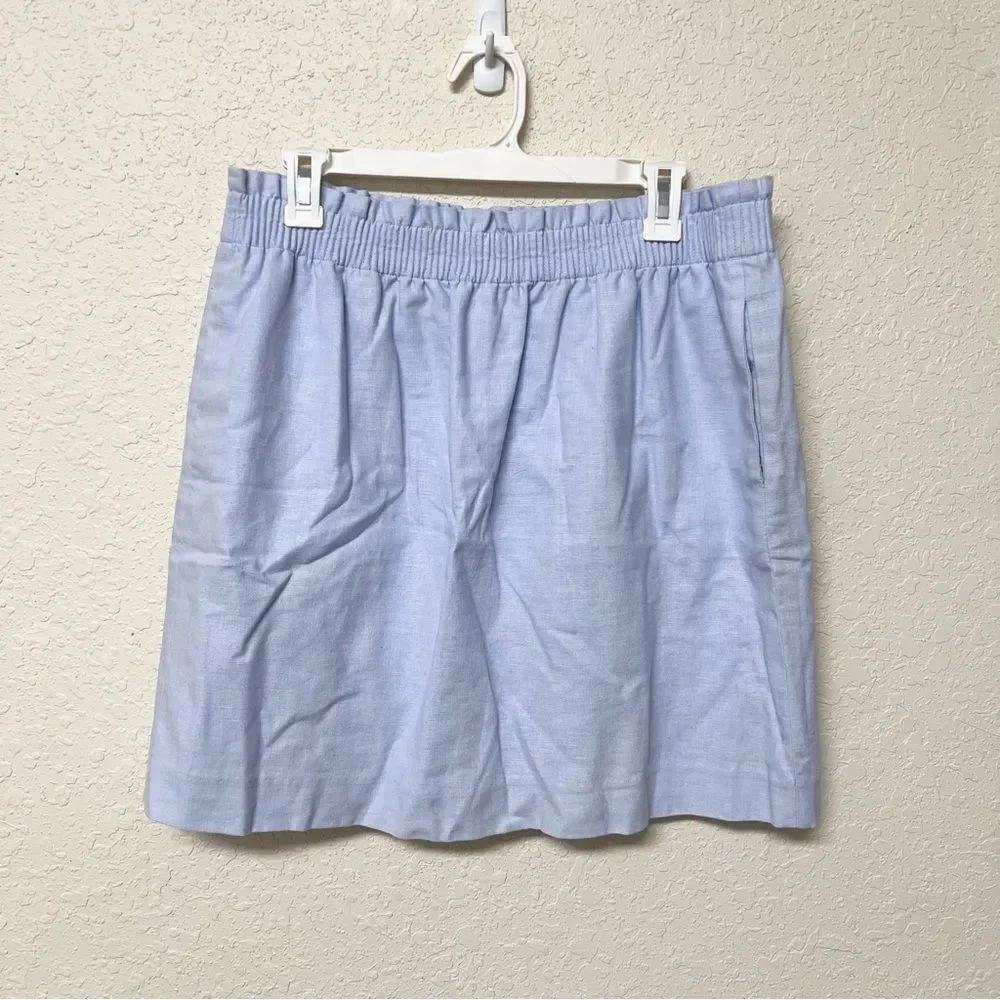 J. Crew Womens Linen Blend A-Line Skirt Pockets Size 12 Blue Stretch